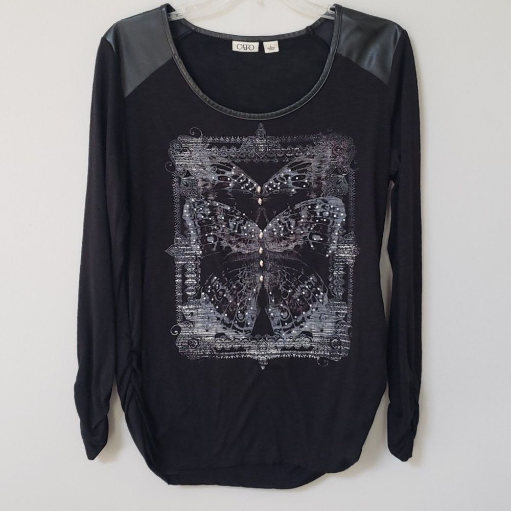 Cato Tunic Womens L Studded Butterfly  Whimsigoth Fairy Grunge Punk Tattoo Top